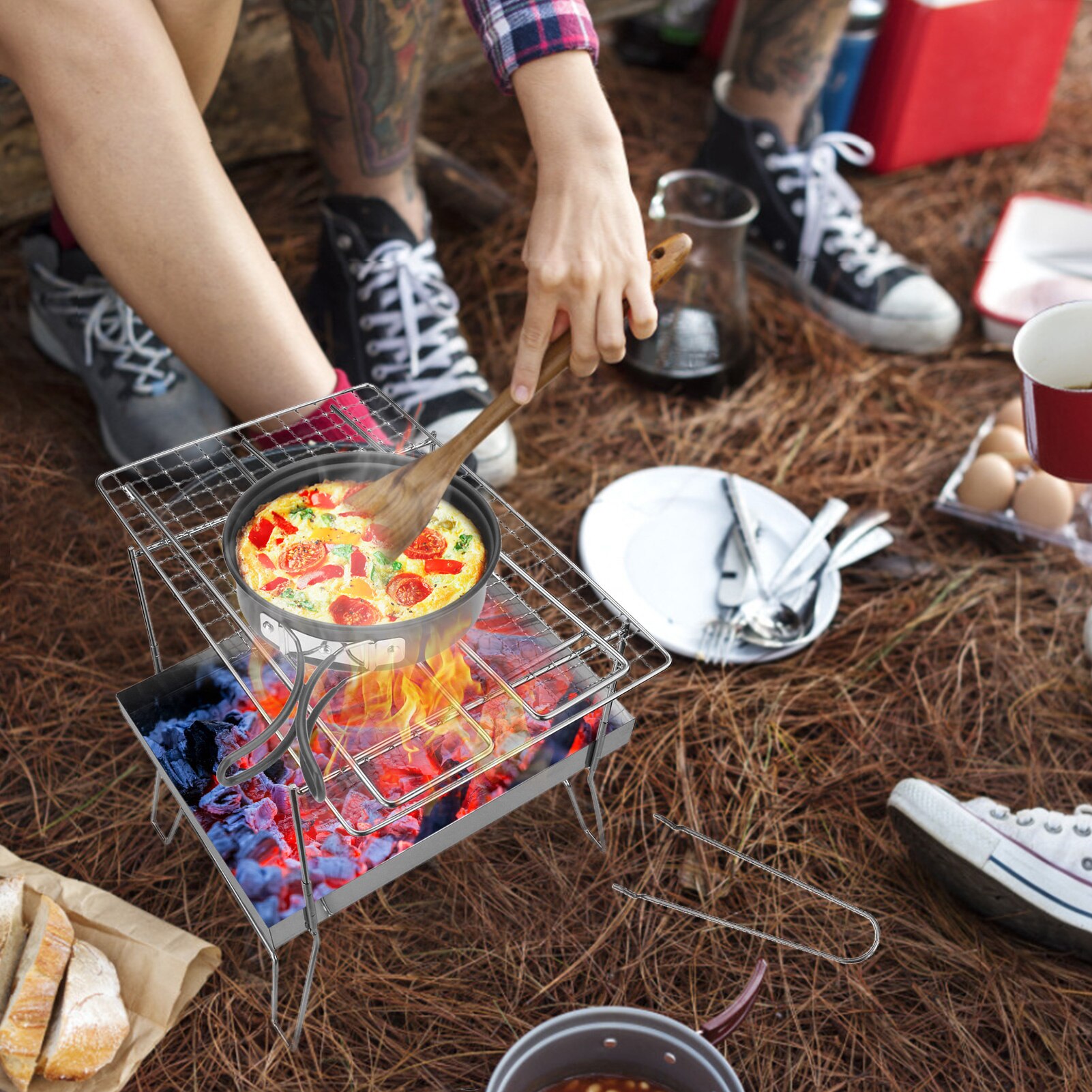 Outdoor Stainless Steel Camping Grill Portable Barbecue BBQ Grill Charcoal Grill for Outdoor Camping Picnic Home Park