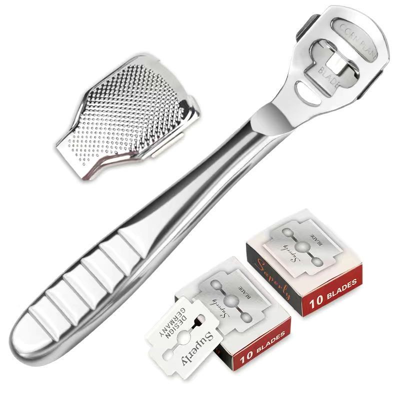 Rasoir en acier inoxydable pour callosités des pieds, dissolvant de peau dure au talon, mains et pieds, outil de pédicure avec 10/20 lames, lime de soins des pieds: Steel 2