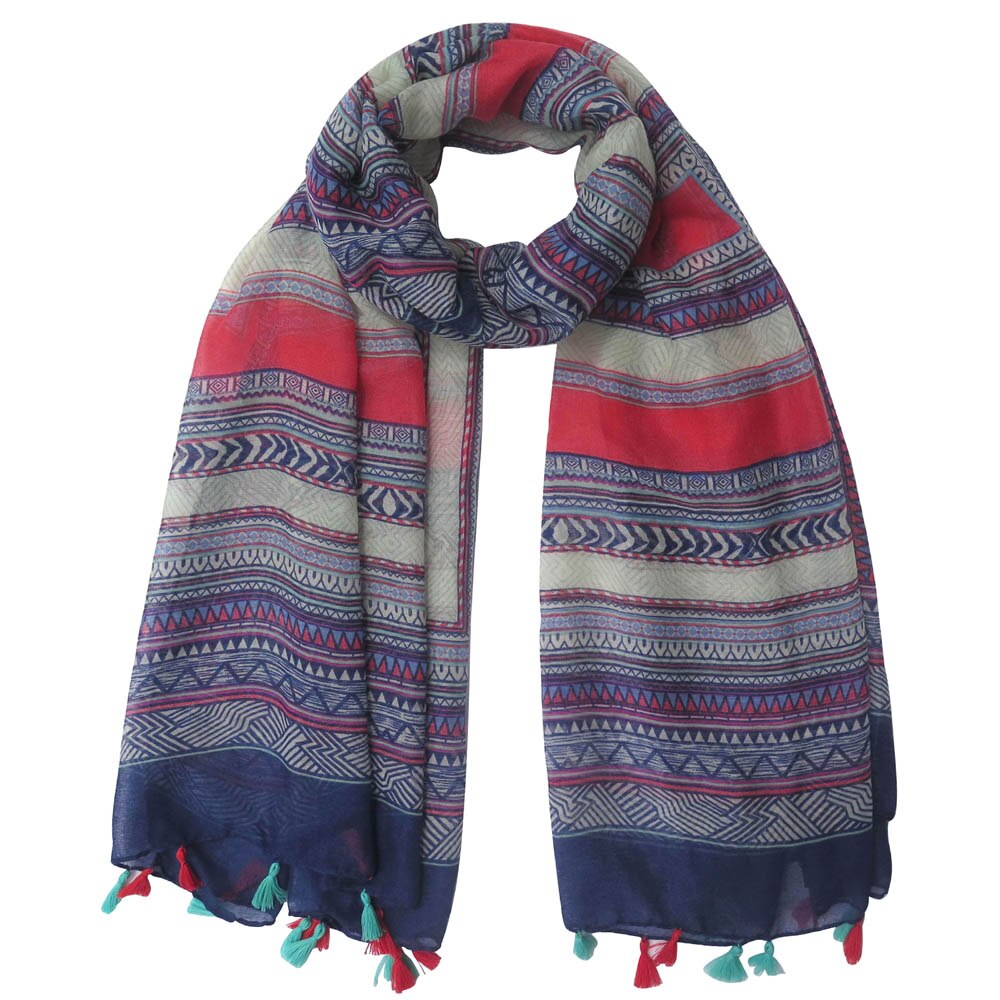 Aztec tribal mønster print kvinders store tørklæde sjal wrap med kvaster: Blå