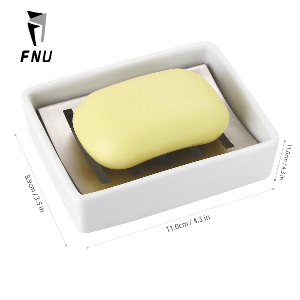 Ceramiczna biel mydelniczka naczynie ze stali nierdzewnej uchwyt na mydło strąk prysznic dwuwarstwowa tacka na mydło ze spustem + 3 szt. Haki na ręczniki