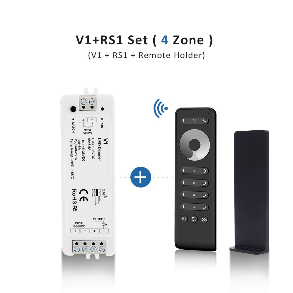 LED Dimmer Switch 12V 24V PWM 2.4G LED Touch RF Wireless Remote 5V 36V Smart Wifi Dimmer Controller for Single Color LED Strip: V1 and RS1 Set
