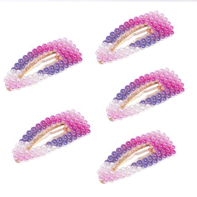 Babyaccessoires 5 stuks/sets dames meisjes schuif haarspelden regenboog parel kristal parel haarspeld grip haar hoofdtooi kinderen: Paars 