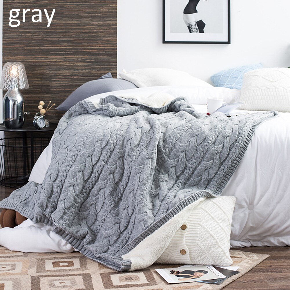 Mantas de punto gruesas hechas a mano manta gruesa de lana Merino voluminosa para adultos de invierno sofá cama hogar mantas: Gris / 100x125