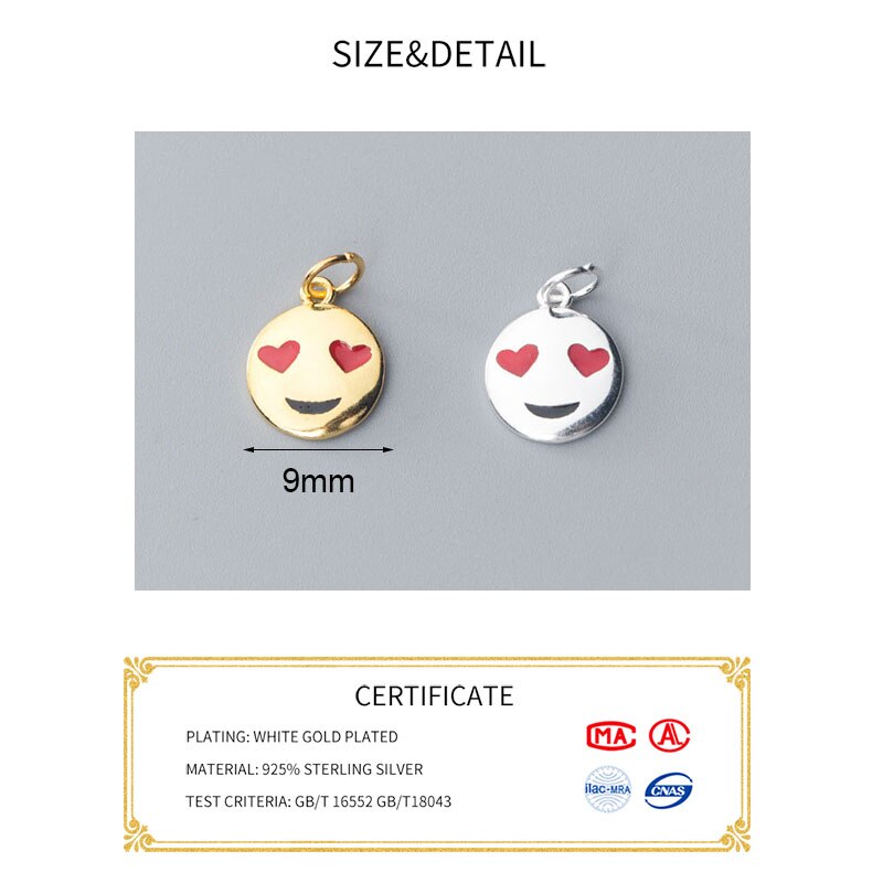 MEETSOFT Cute 925 Sterling Silver Round Face Silme Charms of DIY Handmade Jewelry Necklace Deocration Bracelet Accessory