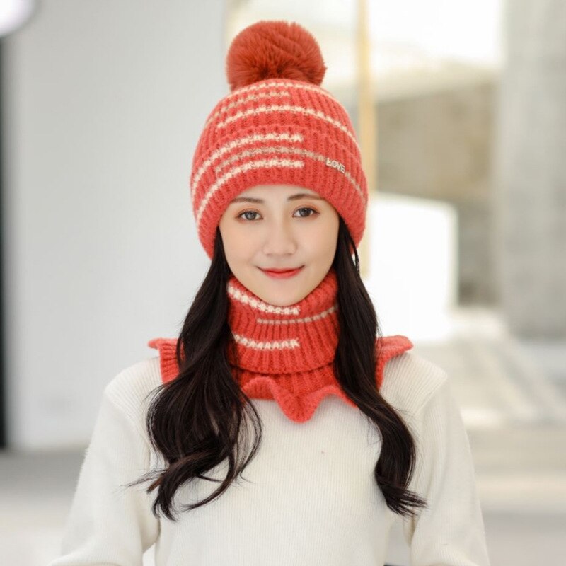 Nuovo 2020 Autunno Cappello di Inverno Della Sciarpa Per le donne più di velluto cappello caldo di modo dolce cappello di lana Sciarpa set ciclismo antivento cappello: orange