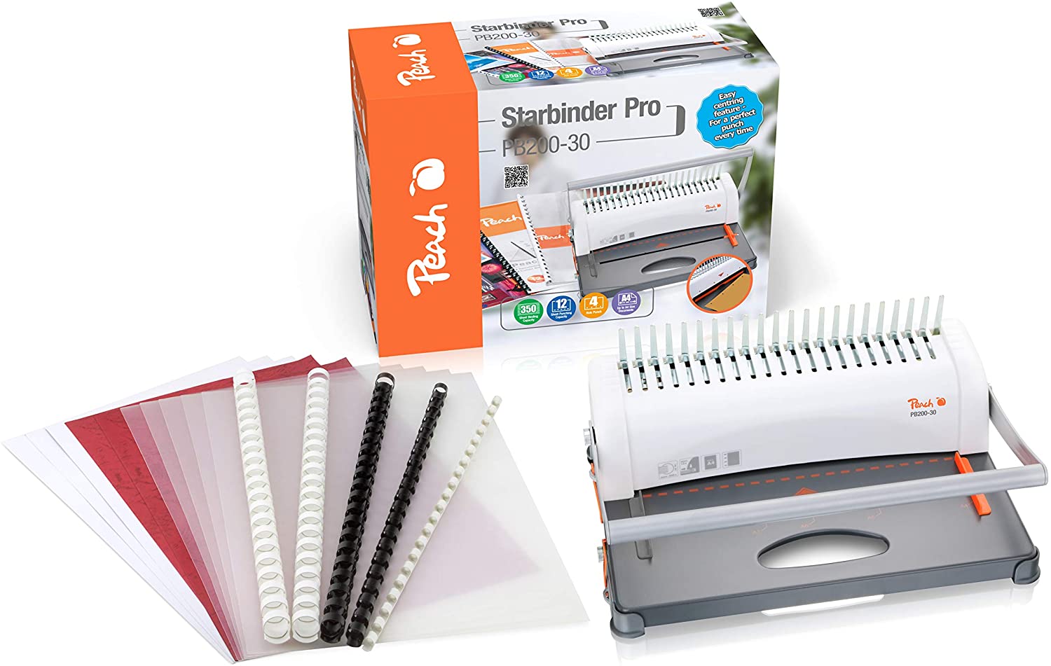 PB200-30 Star Binder Pro-Carpeta de plástico (DIN A4, 350 hojas, máximo 38mm, 12 hojas de capacidad de perforación, incluye Kit de iniciación