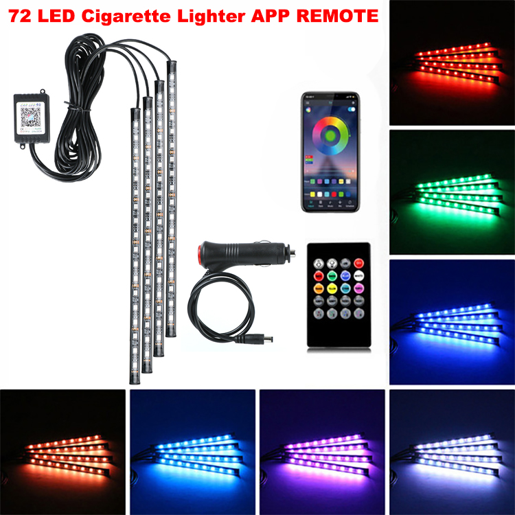 Neon LED Wnętrze samochodu Zestaw oświetlenia otoczenia Akcesoria Podświetlenie Zdalne sterowanie aplikacją Muzyka Automatyczne lampy dekoracyjne RGB: green