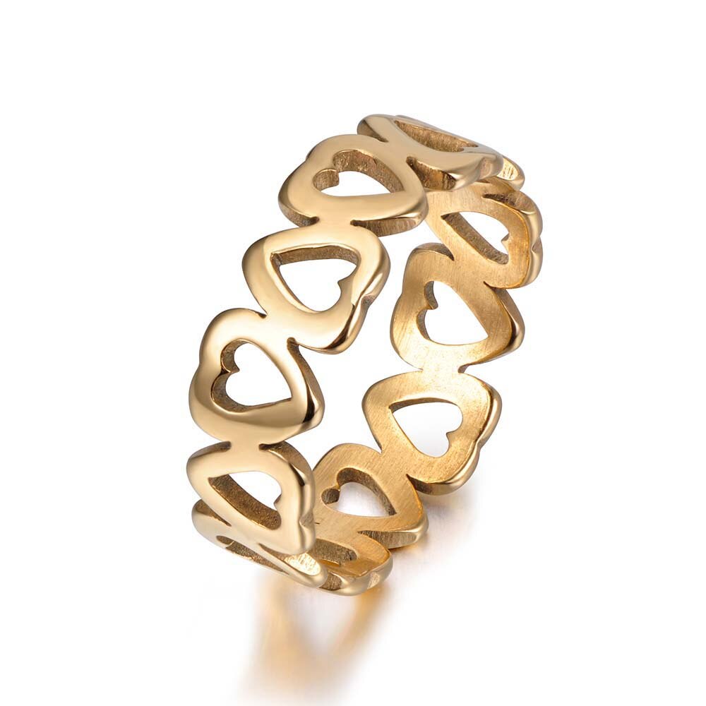 Zoomango Roestvrij Staal Hollow Hart Minnaar Ring Classic Gold Engagement Trouwringen Voor Vrouwen Anneau ZR17154: 10 / Gold