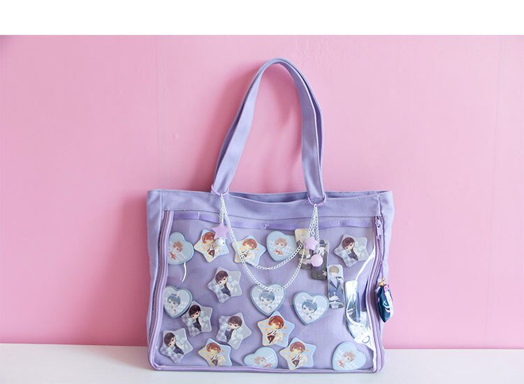 Japanese Wego Ita Bag Kawaii Transparent Window Lolita Canvas Handbag Shoulder Bag Candy Color Lovely Itabag: Lavender