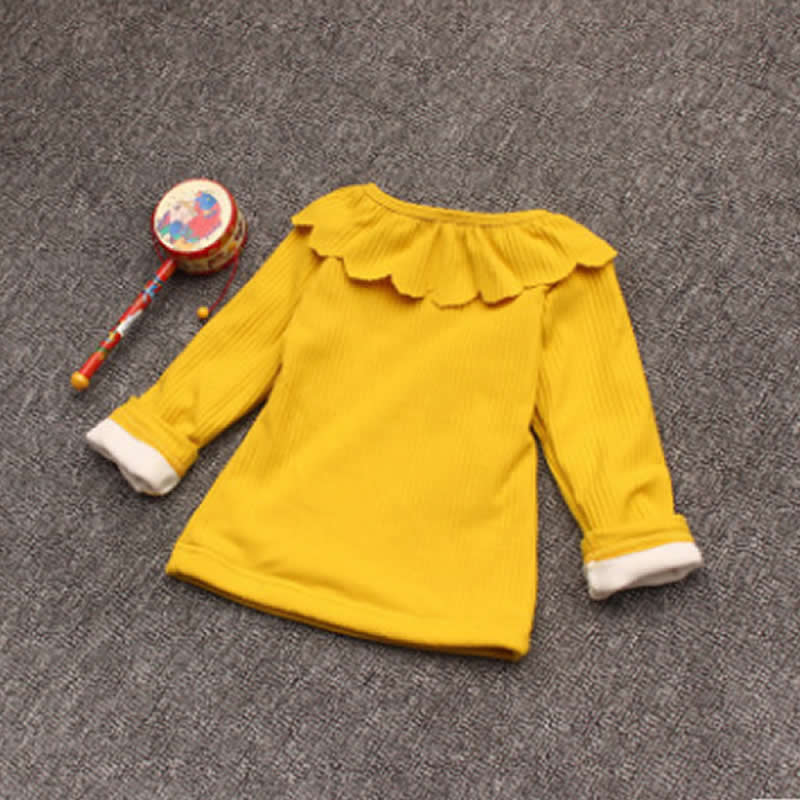 Meisjes tops rendering plus fluwelen gewatteerde jas baby katoenen shirt falbala wilde jas meisjes sweater winter kleding