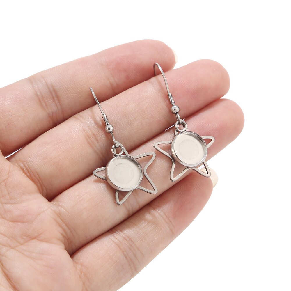 10pcs 12mm Steel Pentagram Stainless Steel Earrings Bases Settings Earring Blank DIY Earring Kits Bezel Earring Tray