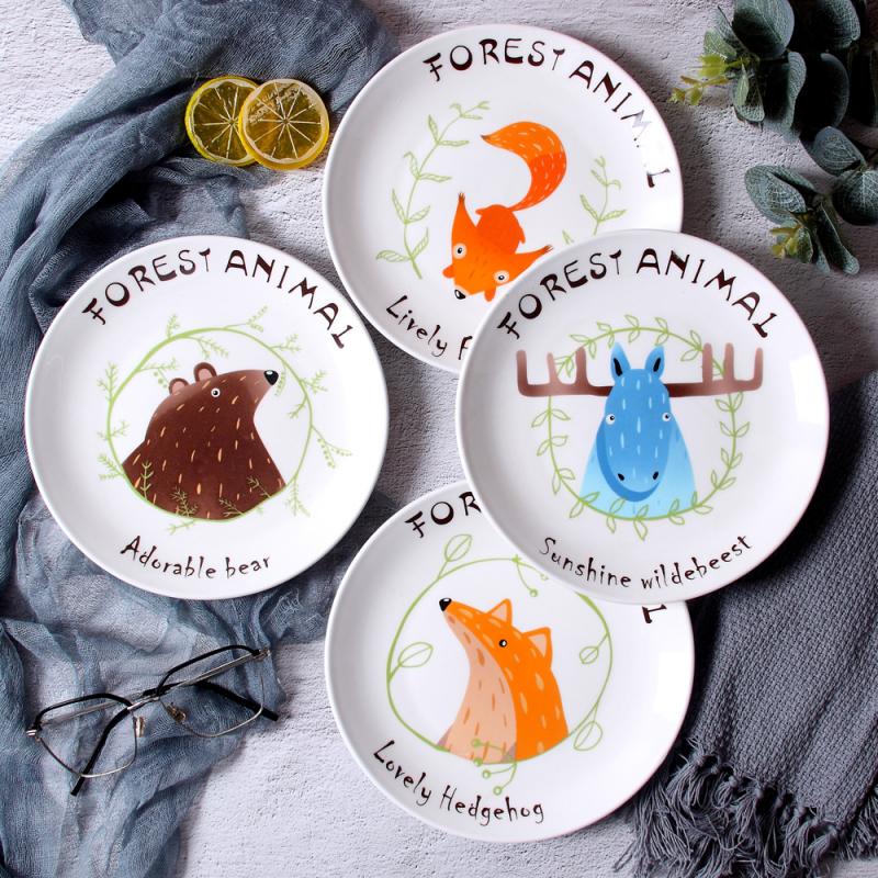 Nordic Ceramic Dinner Dish Plate Cartoon Animal Pattern Steak Fruit Salad Spaghetti Dessert Plates Kitchen Tableware