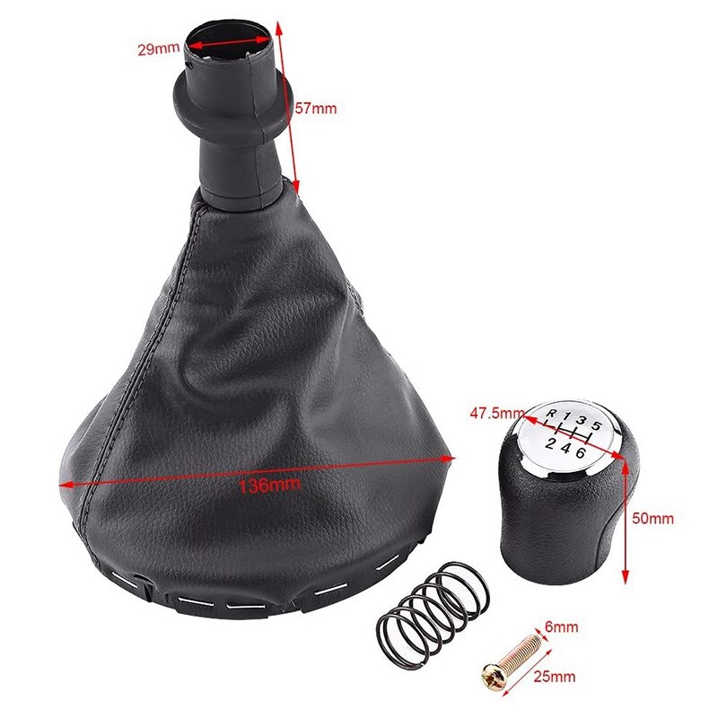 6 Speed Manual Gear Shift Knob Silver with Frame Boot for Transporter T5 T6 2003