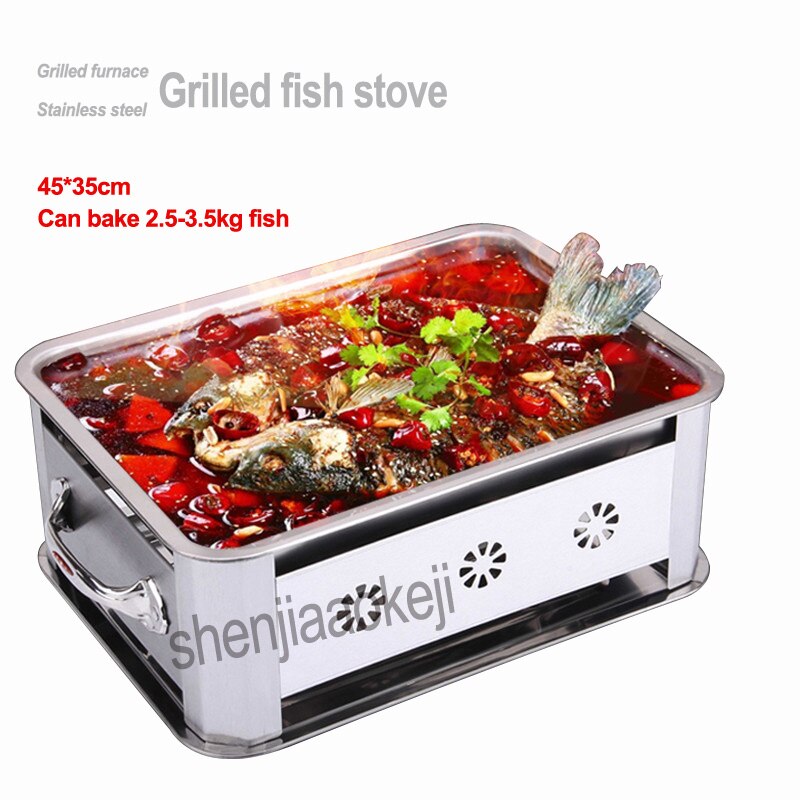 Stainless steel grilled fish stove thicken hotel commercial Grilled fish furnace carbon roasted charcoal alcohol grill fish oven