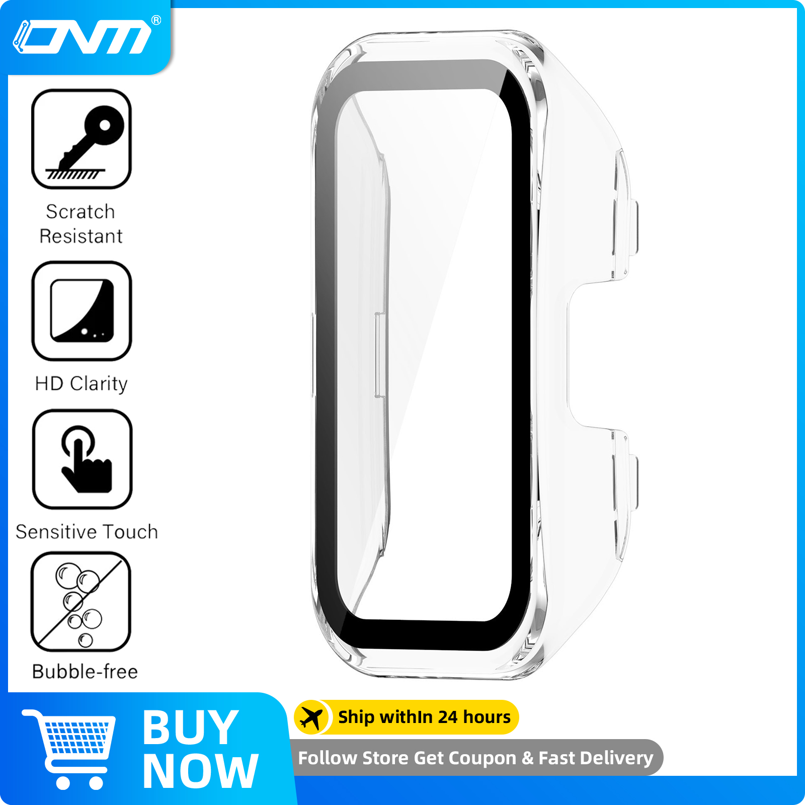 Glas + Case voor Huawei Band 10 9 8 Gehard Glas Screen Protector & Harde PC Beschermende Bumper voor Huawei Band 10/9/8 Accessoires: Azure
