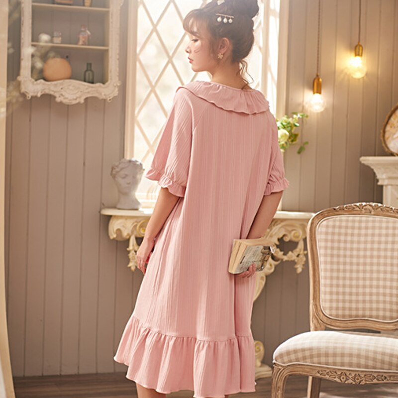 Roseheart Vrouwen Homewear Roze Sexy Nachtkleding Nacht Jurk Kant Katoen Nachtkleding Nachtjapon Nachtkleding Luxe Vrouwelijke Mooie Jurk