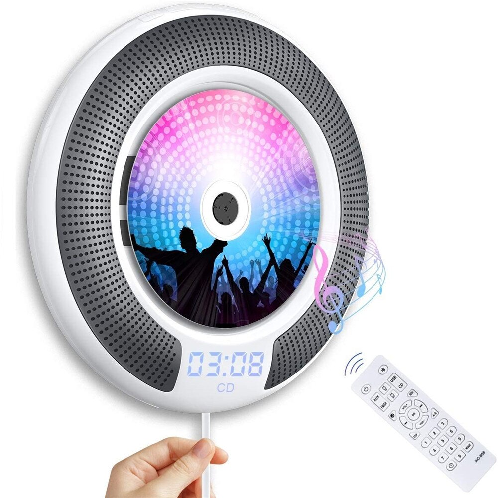 Wall Mountable CD Player With Bluetooth Built-in Loudspeaker LCD Display Home Audio Boombox Remote Control Support FM Radio