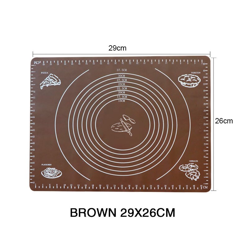 Kneading dough mat silicone Pastry Accessories Sheet Pads Thick Non-stick Rolling Mats Kitchen Cookie Cake Baking Mat Tools: Brown 29x26cm