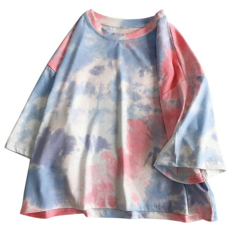 Style Plus sized O-neck Short Sleeve Sports Shirt Women -pang Tie Dye Print Summer Loose Tee Shirt: 2 / XXL