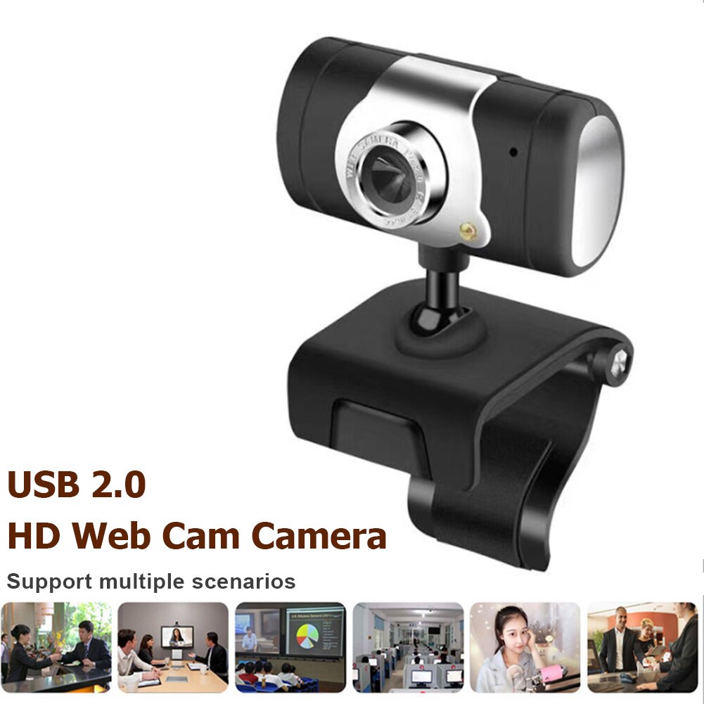 360 Rotatable Web Camera Microphone Built-in Durable USB 2.0 HD Clip-on Video Conference Webcam for PC School Office Working