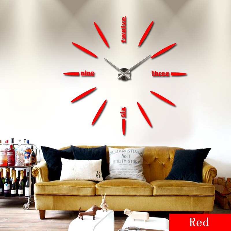 Stor 3d gjør-det-selv-veggklokke hjemmeinnredning stueklokke horloge quartz needle clocks kort speilklokke