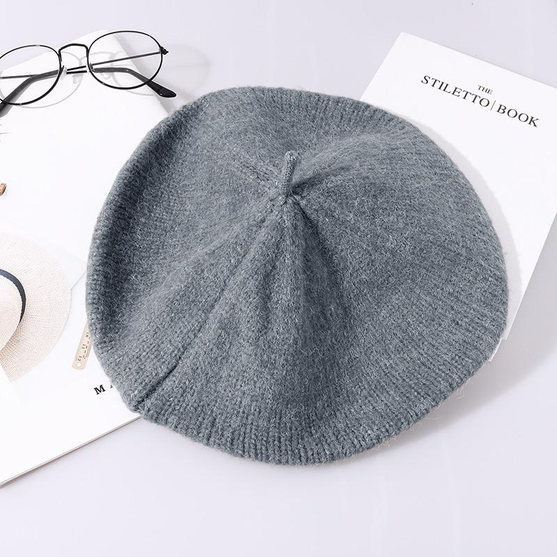 Ośmiokątny kapelusz żeńnarty beret kobiety jesień czapki zimowe robione na drutach dla kobiet dziania wełny duży rozmiar francuski kapelusz Gorras stałe: szary