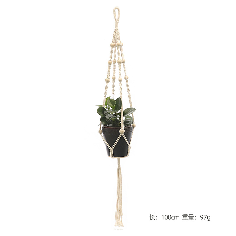 Hangende plant handgemaakte macrame plantenhanger bloempot plantenbak hanger muur decor binnenplaats tuin hangende plantenbak hangende mand: Licht Geel