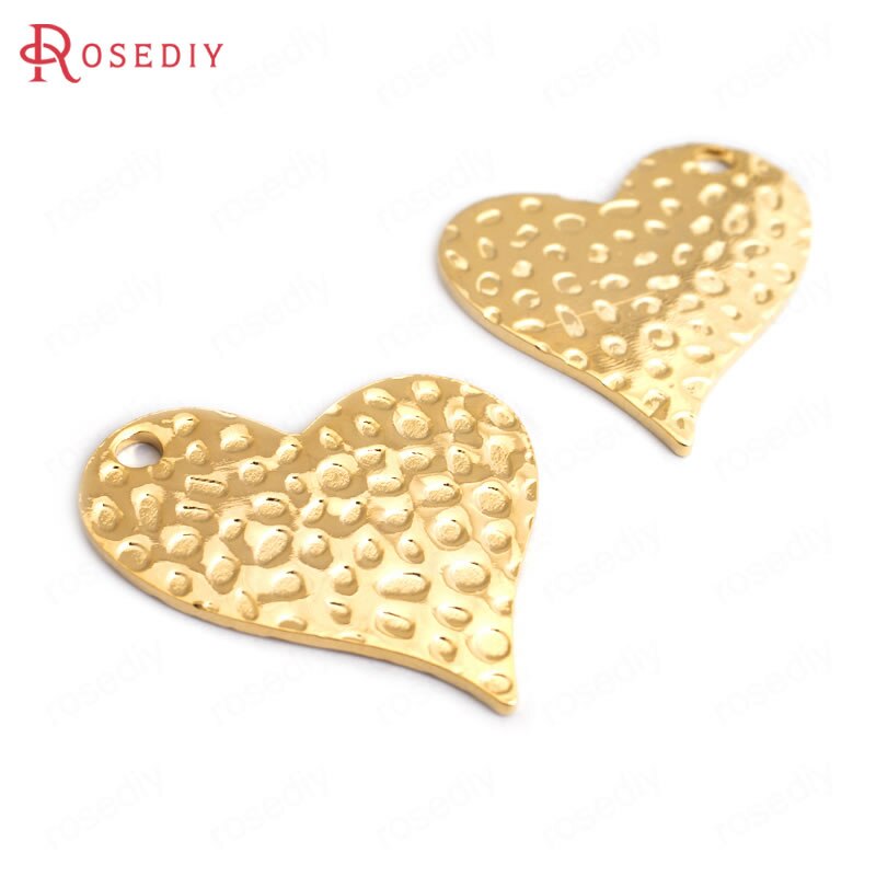 (34850)6PCS 30x27MM 24K Gold Color Brass Heart Charms Pendants Diy Accessories Jewelry Findings