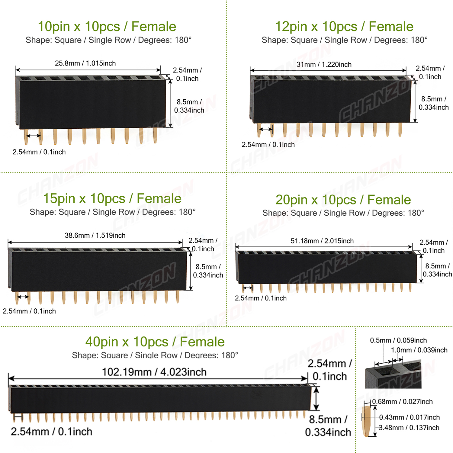 2 3 4 5 6 8 10 12 15 20 40 Vrouwelijke Pin Header Socket Vergulde Soldeerloze Enkele Rij Pinheader 2.54mm Connector voor PCB