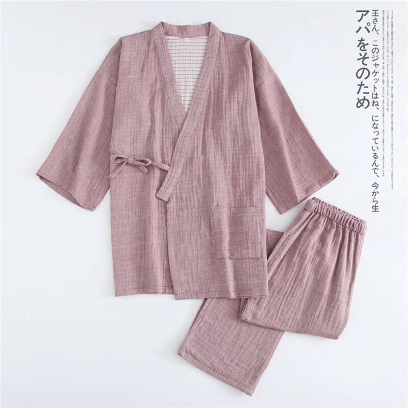Japanske par kimonokåber mænd og kvinder pyjamasæt 100%  crepe bomuldsdragt mandlige sauna gaze bomuldsdragt passer til mænd: Kvinder røde / M