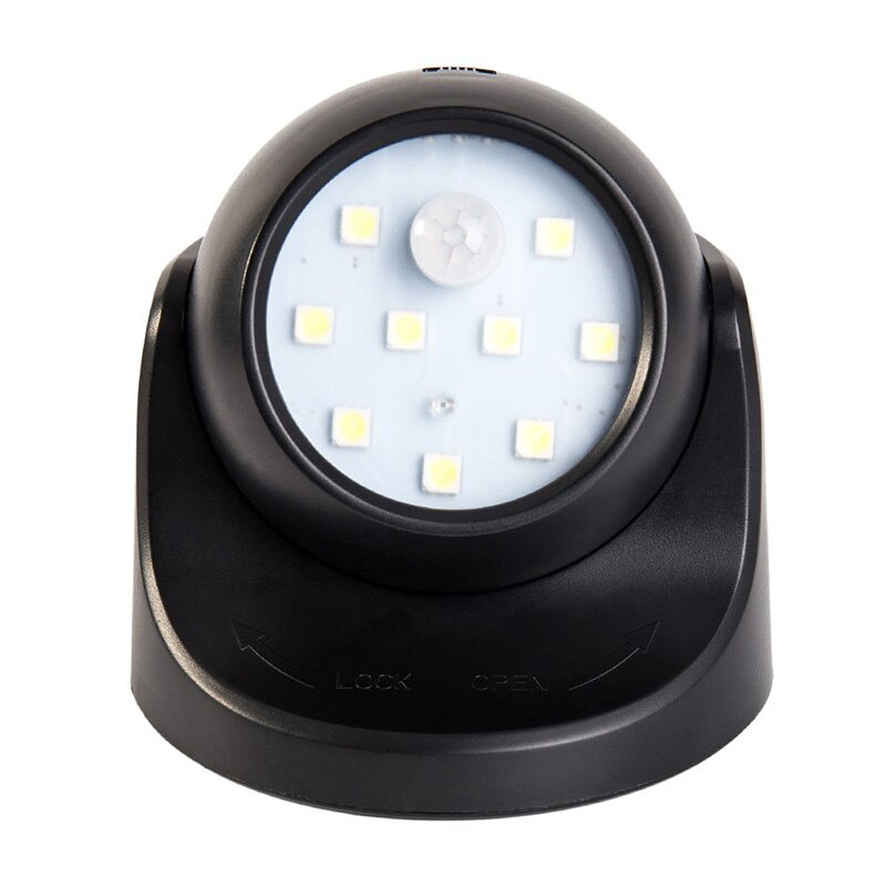 Sans fil capteur de mouvement lumière 9 LED AAA alimenté par batterie 360 degrés Rotation nuit lumière mouvement LED intérieur extérieur applique murale: black
