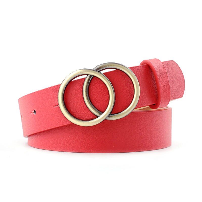 Riemen voor vrouwen dubbele ring riem pu leer metalen gesp taille riem dames casual jurk jeans wilde tailleband: Rood
