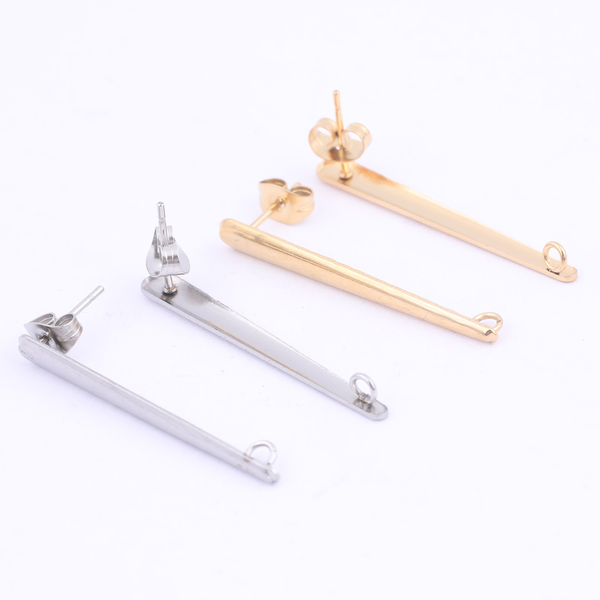 10Pcs Rvs Lange Stok Bar Earring Berichten Vergulde Diy Oor Conectors Voor Sieraden Maken Levert