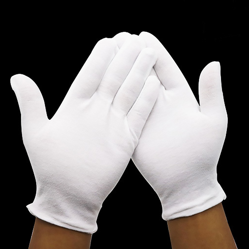 Guantes de algodón suave de dedo completo para hombre y mujer, mitones de absorción de sudor, color blanco, para camareros, conductores, joyas, trabajadores, novedad