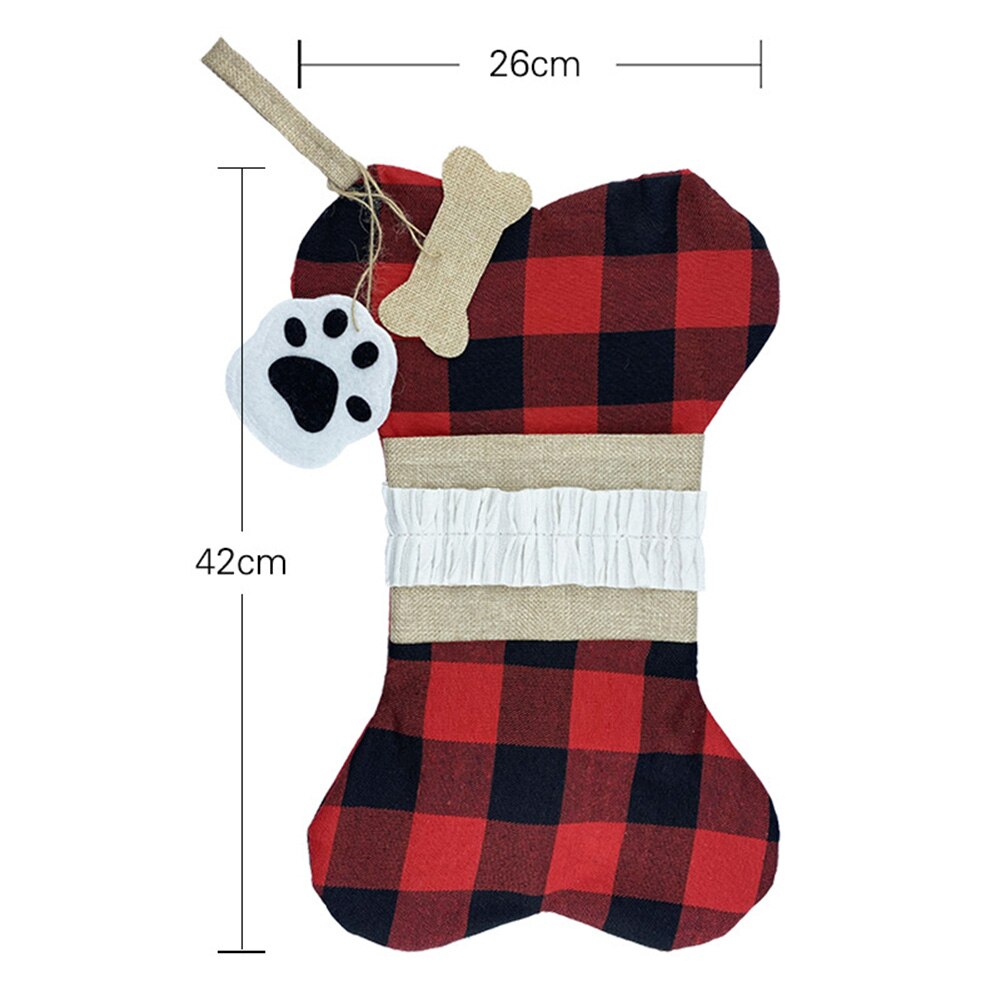 Bas de noël sac toile de jute Plaid os en forme de c suspendus chaussettes de noël sac de bonbons fournitures de fête WXV