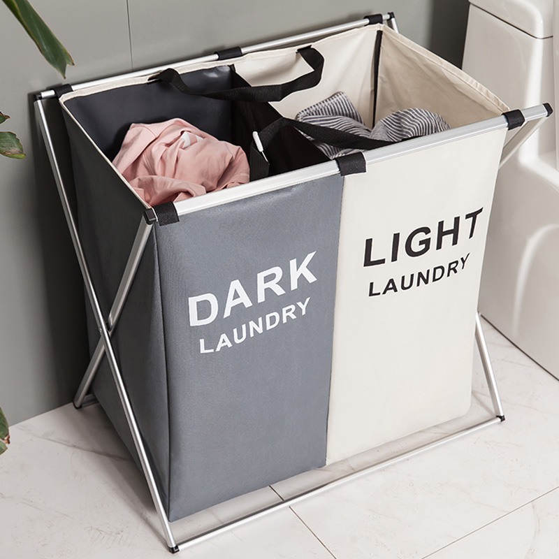 Environment Laundry Basket Two Grids Dirty Clothes Storage Basket Organizer Basket Collapsible Waterproof Folding Large Laundry