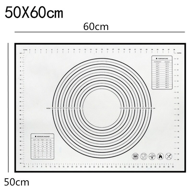Tapis de cuisson en Silicone avec tampon de pâte à rouler à l'échelle tapis de pâte à pétrir revêtement de four à pâtisserie antiadhésif 60*40/40*30cm: 50x60cm black