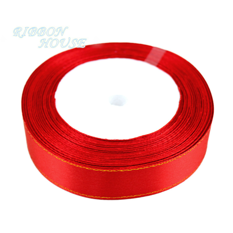 (25 Yards/rolle) 20mm Satin Band Gold Rand Verpackung Handmade DIY Band Rolle: Red