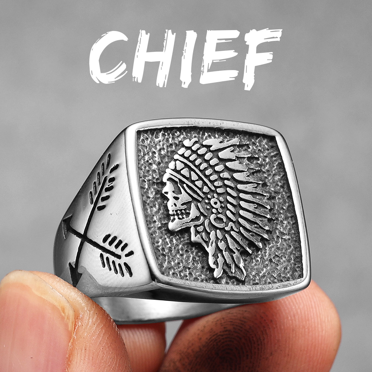 Anillos de calavera jefe vaquero monstruo para hombre, joyería de acero inoxidable para mujer, cosas geniales Punk Vintage, accesorios de , al por mayor: 12 / Gris