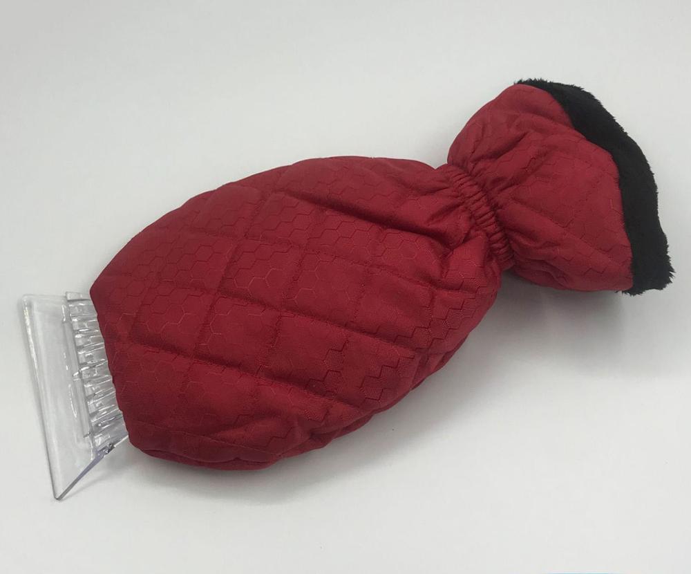 Ice Scraper with Mitt Waterproof Car Snow Scraper Glove Windscreen Scraper Lined of Thick Fleece with Closing Wristband: Red