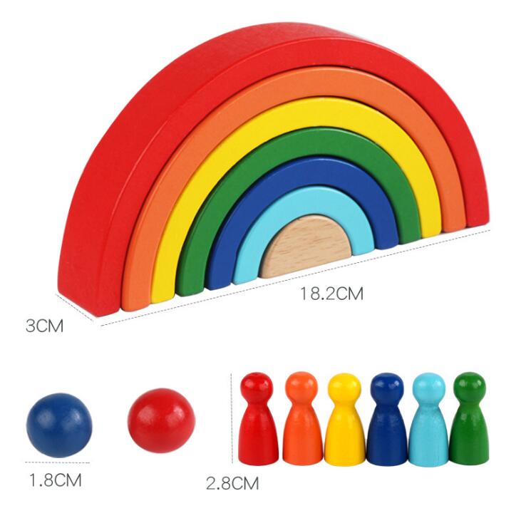 15 teile/satz Kinder Holz Regenbogen Blöcke Regenbogen Holz Kugeln Puppen für Kinder Montessori Pädagogisches Spielzeug: 10