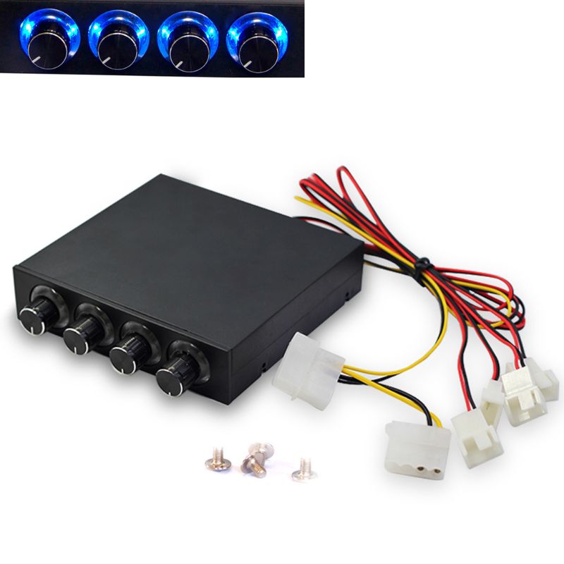 3.5inch PC HDD 4 Channel Speed Fan Controller with Blue/Red LED Controller Front Panel For Computer Fans
