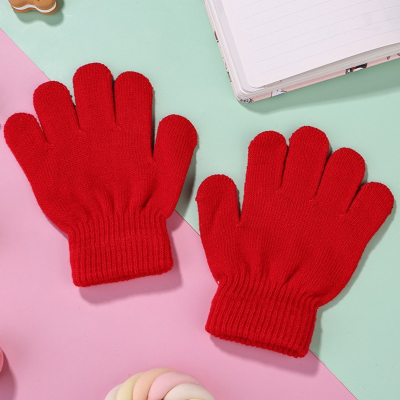 3-7years Children Winter Warm Gloves Baby Girls Baby Boys Toddler Knitted Student Kids Gloves: Red