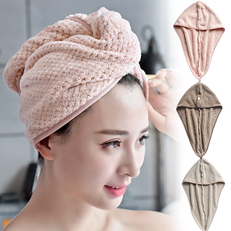 Micro Fiber Hair Towel Hair Drying Towels Quick Magic Dry Hat Cap Twist Head Towel with Button BB55