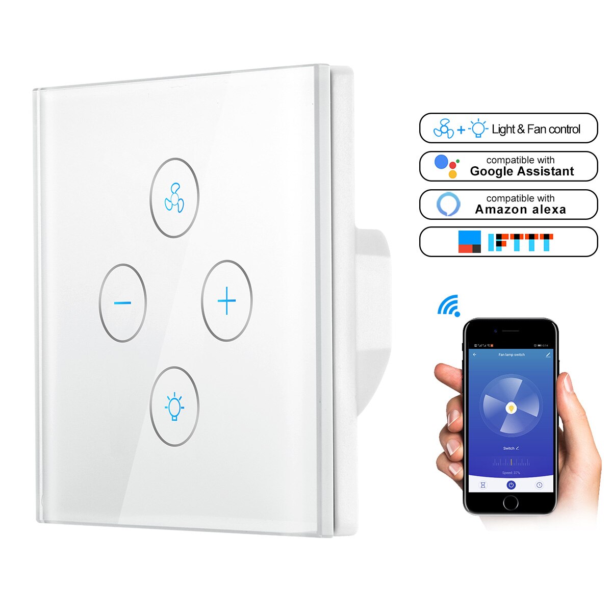 Smart wifi switch til blæserlys kompatibel til alexa google home smart life app kontrol wifi fan lampe switch