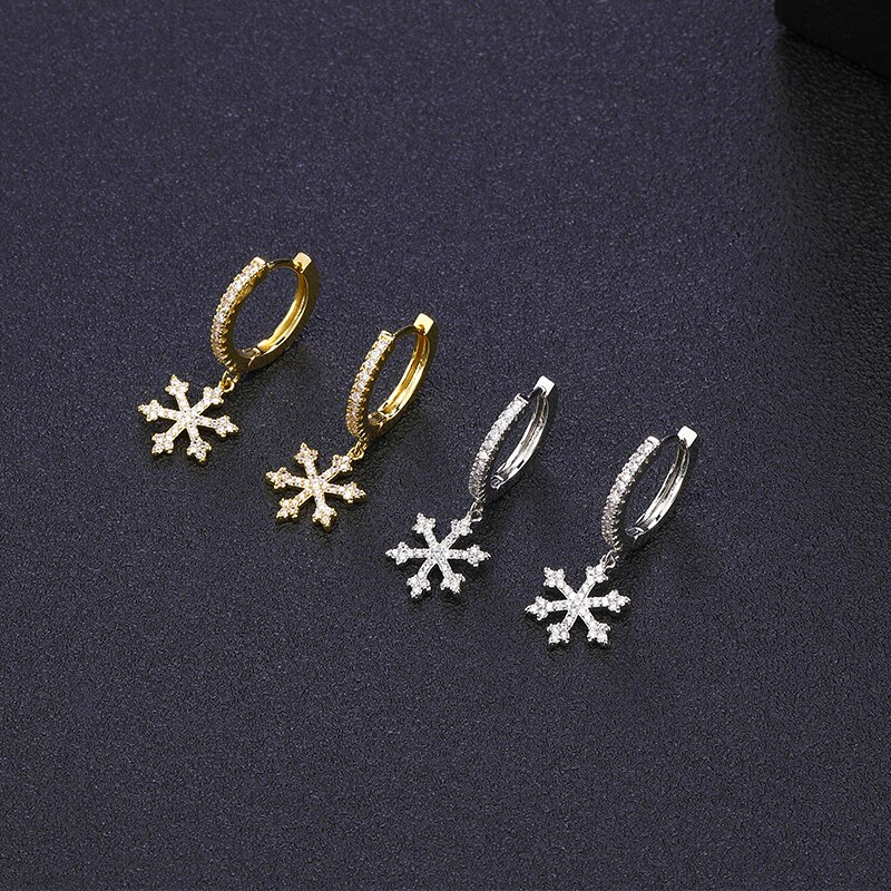 1 Pair cubic zircon Cute Snowflake Earrings Crystal Gold Sliver Color Small Hoop Earings For Women Jewellery