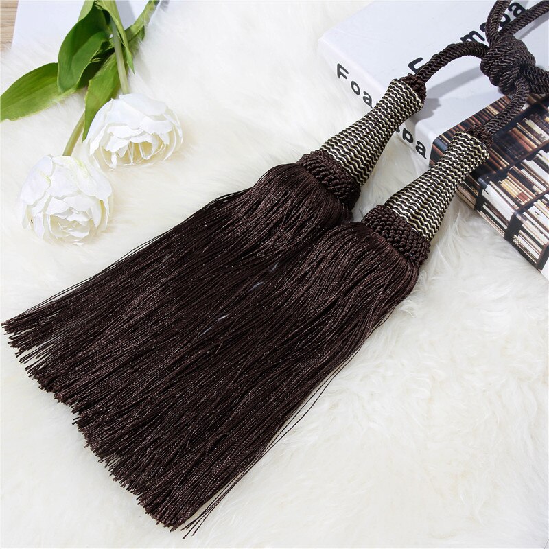 YokiSTG – embrasses en maille dorée pour rideaux, accessoires de luxe avec pompon, décoration de la maison, 2 pièces: Brown-B