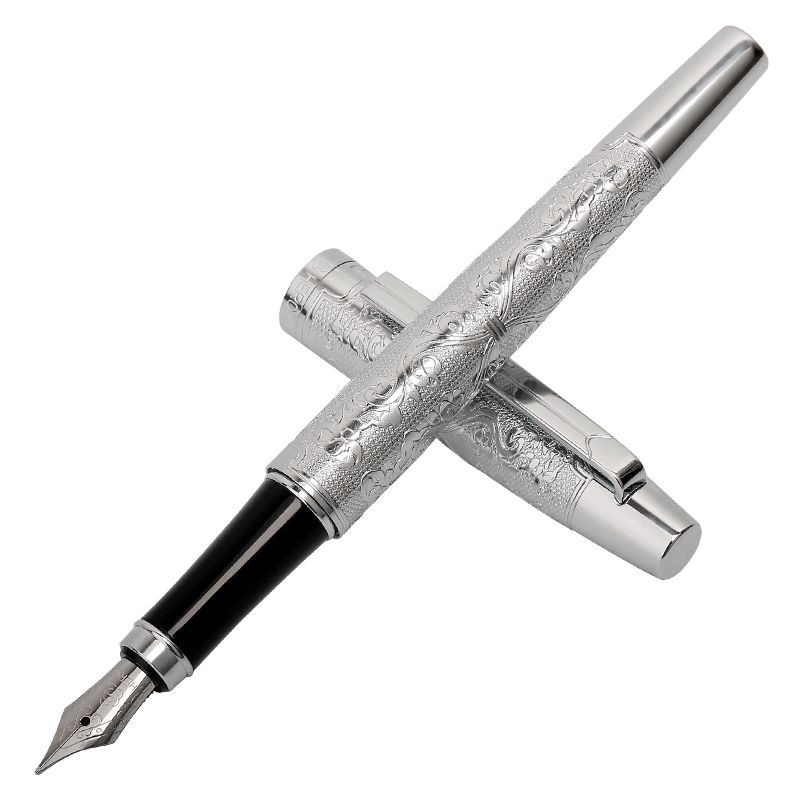 HERO R03 luxe reliëf bloem zilveren vulpen heldere medium nib Office pen