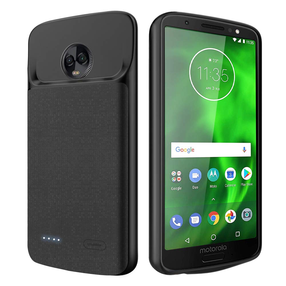 NEWDERY Portable Battery case for Moto G6 soft TPU Raised Bezels 4000mAh for Motorola G6 charger case black