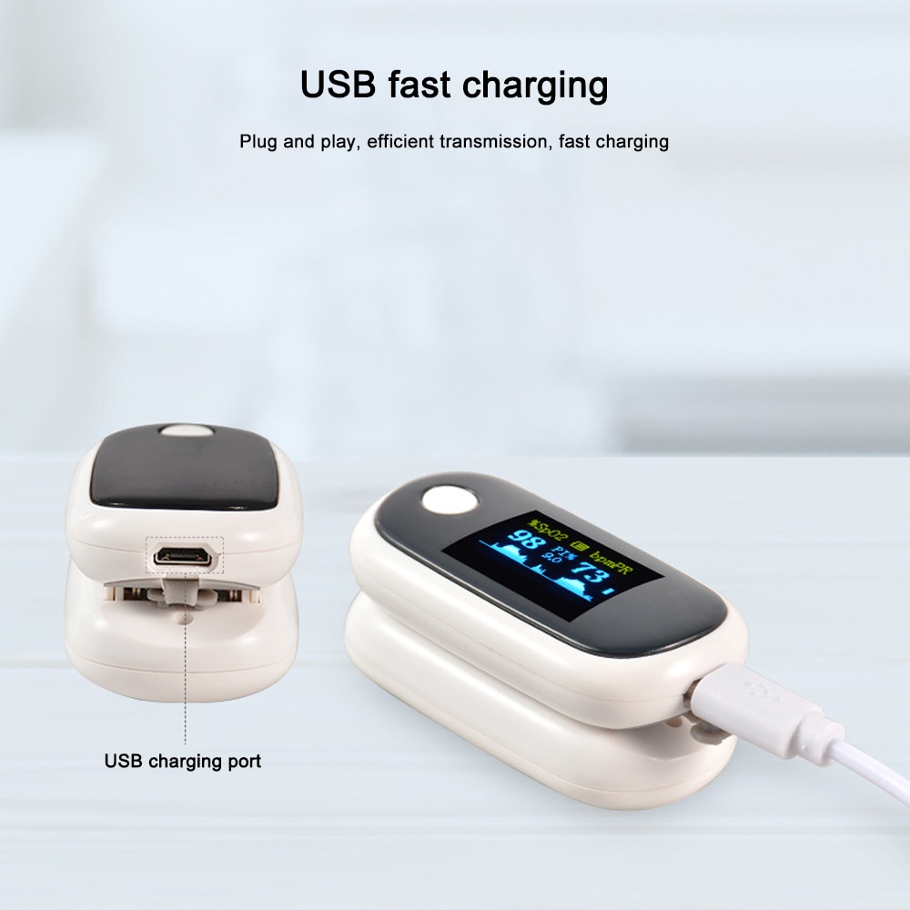 Oxymètre De pouls SpO2 PR PI oxymètre De fréquence cardiaque Rechargeable OLED à batterie au Lithium USB arrêt automatique